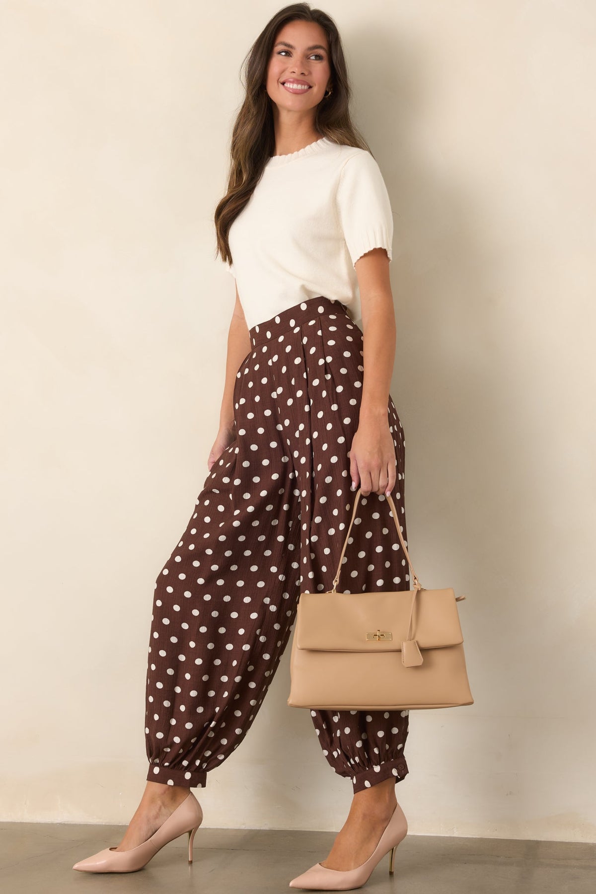 Right on the Dot Brown & Ivory Polka Dot Balloon Pants