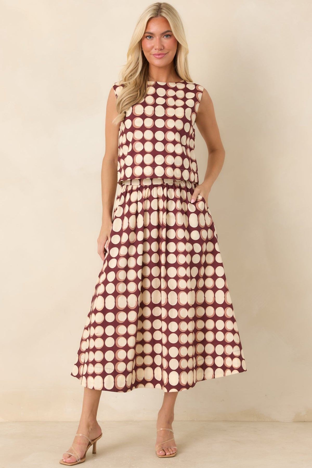 In a Roundabout Way Burgundy Abstract Dot Cotton Top