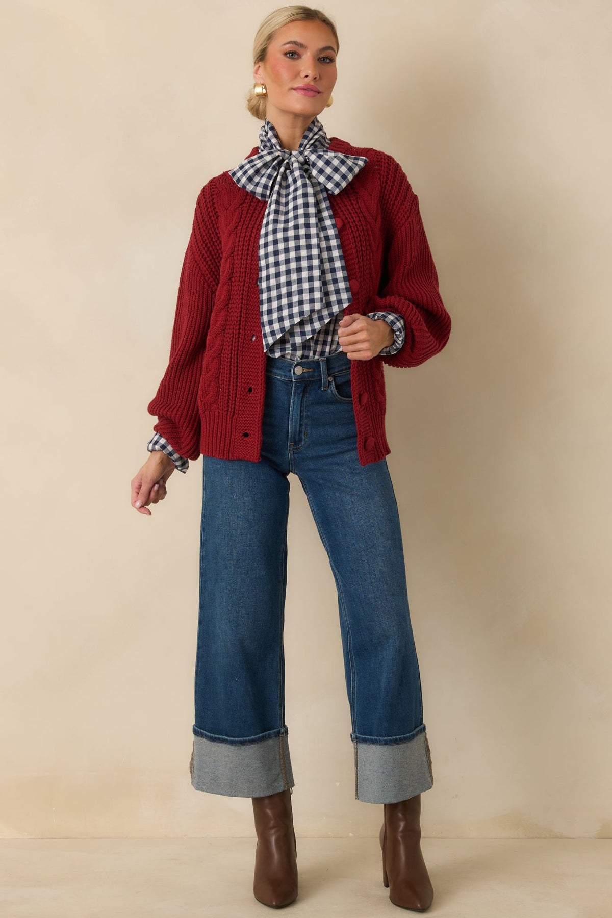 Prosperina Somerset Burgundy Cable Knit Cardigan
