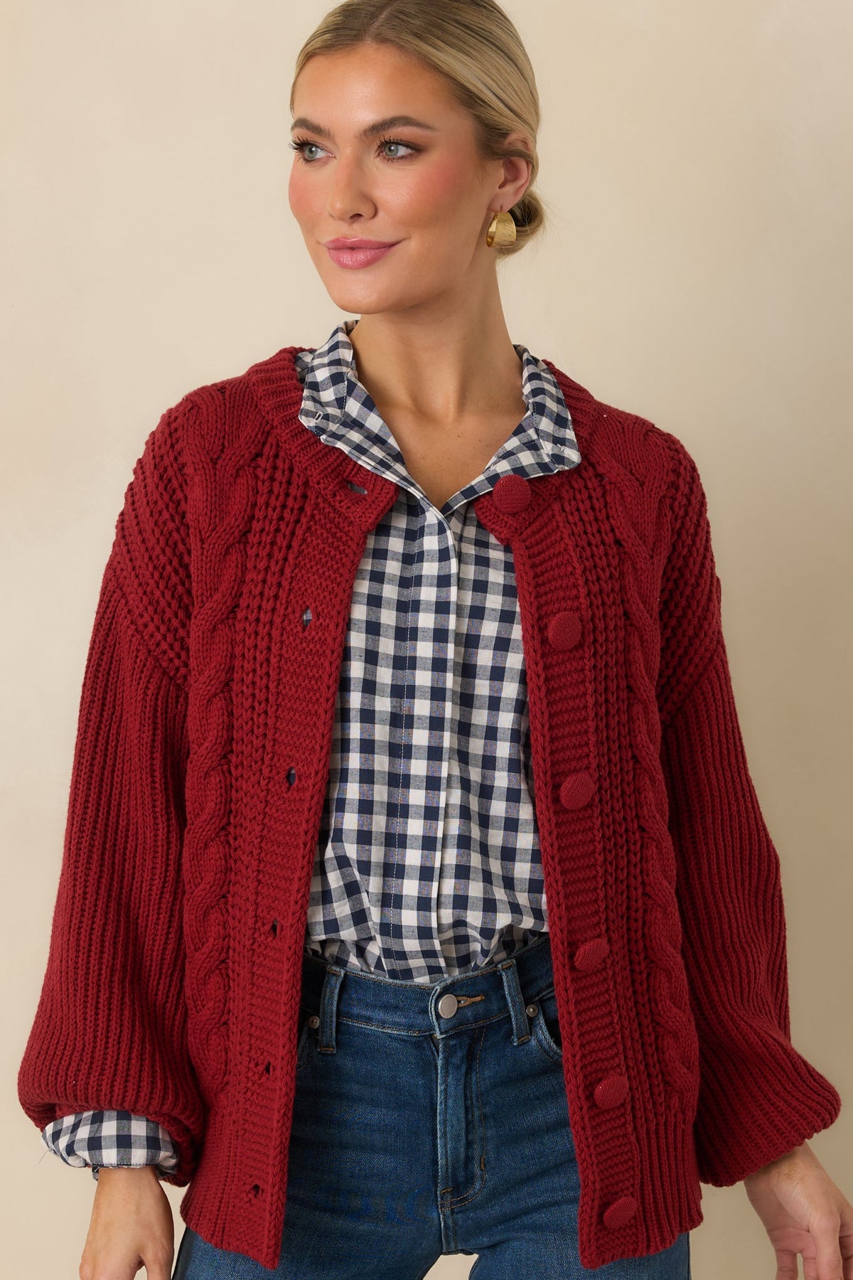 Prosperina Somerset Burgundy Cable Knit Cardigan