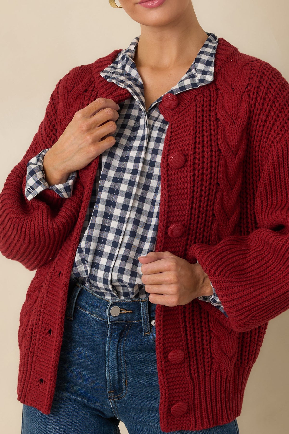 Prosperina Somerset Burgundy Cable Knit Cardigan