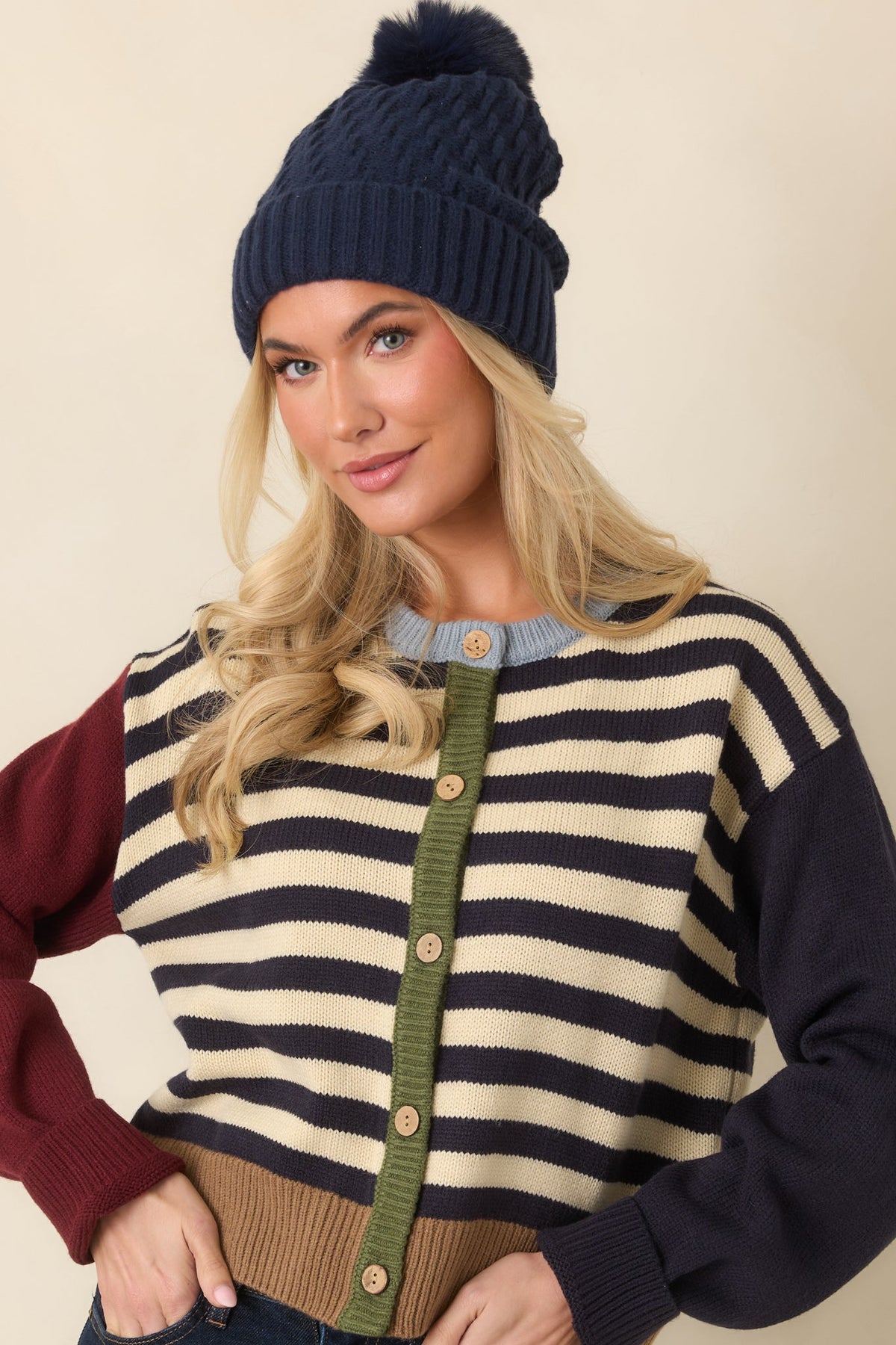 A Little of Everything Navy Multi Stripe Colorblock Cardigan