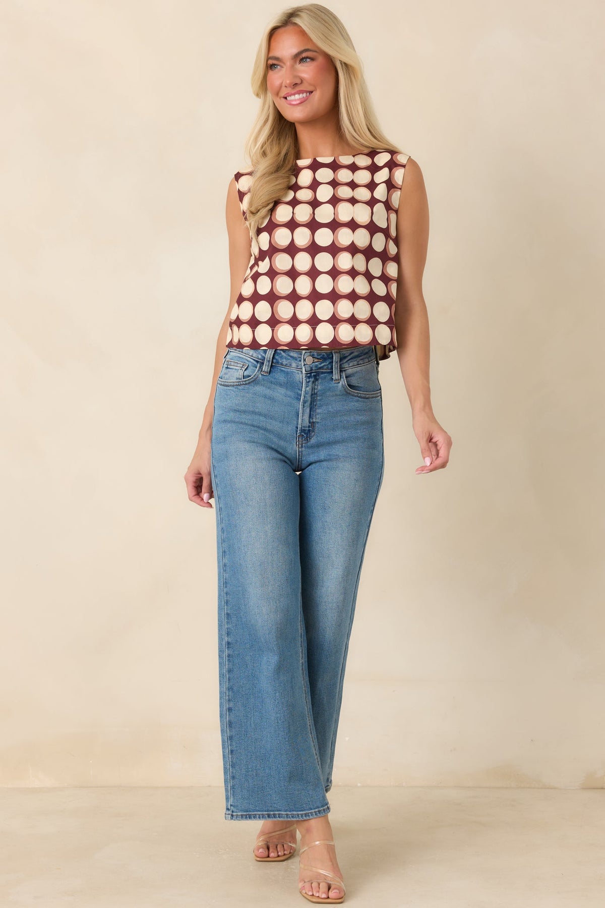 In a Roundabout Way Burgundy Abstract Dot Cotton Top