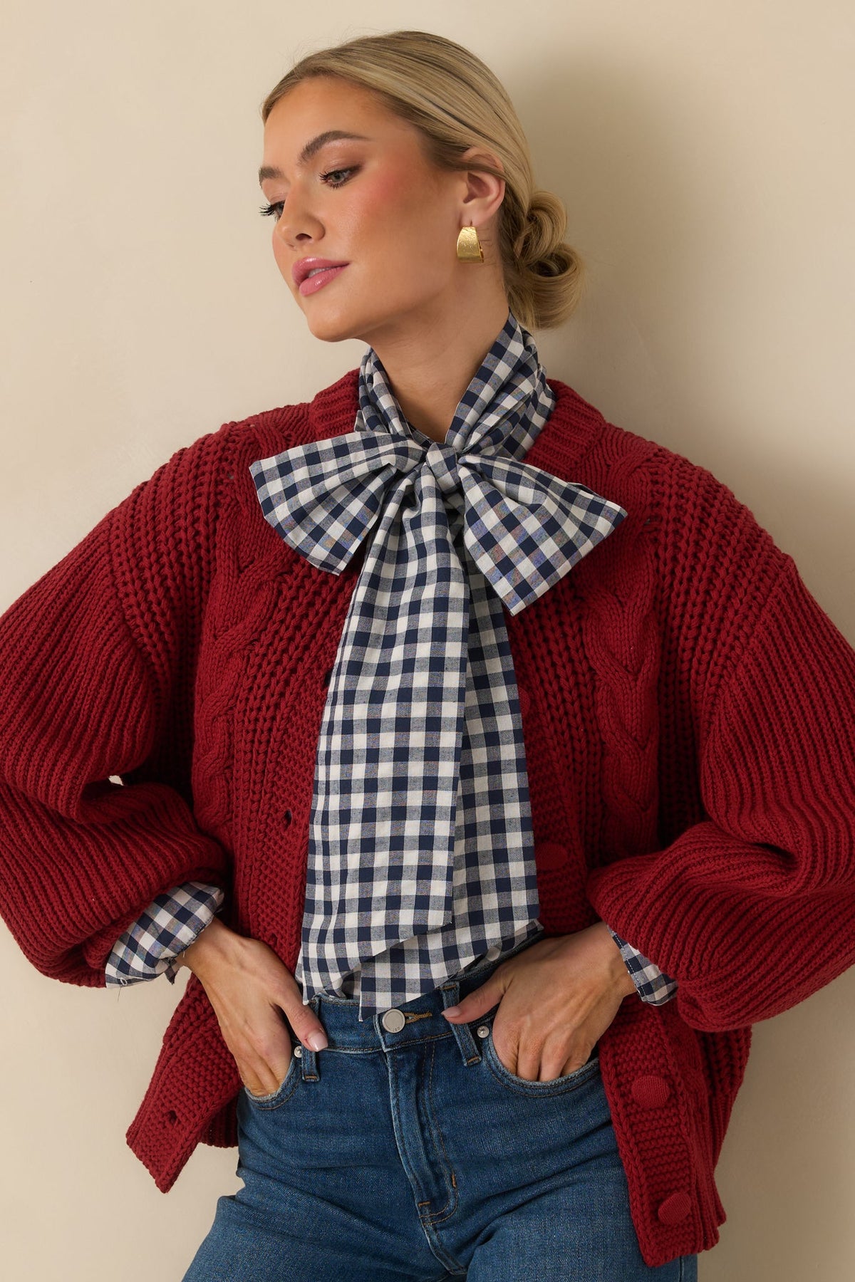 Prosperina Somerset Burgundy Cable Knit Cardigan