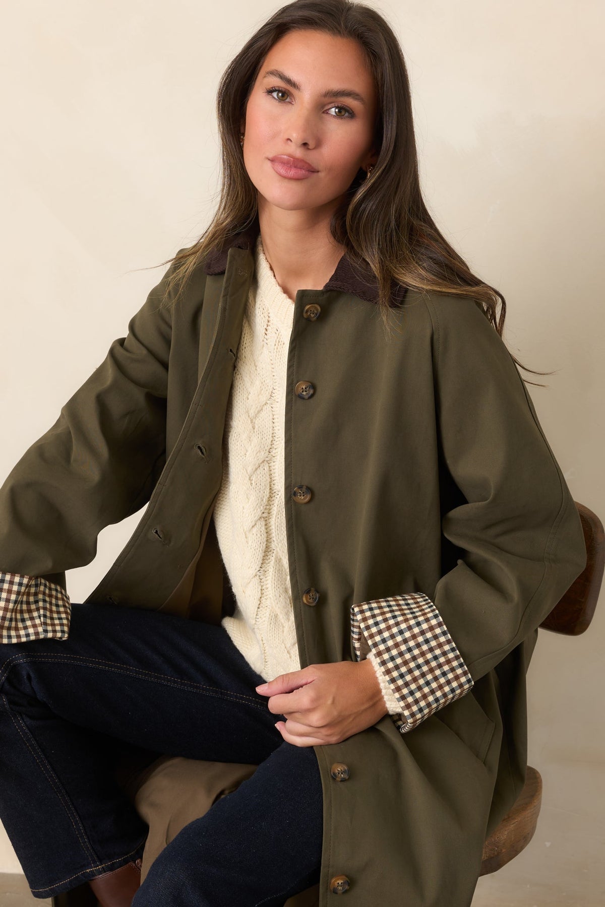 The Scenic Way Olive Belted Trench Coat