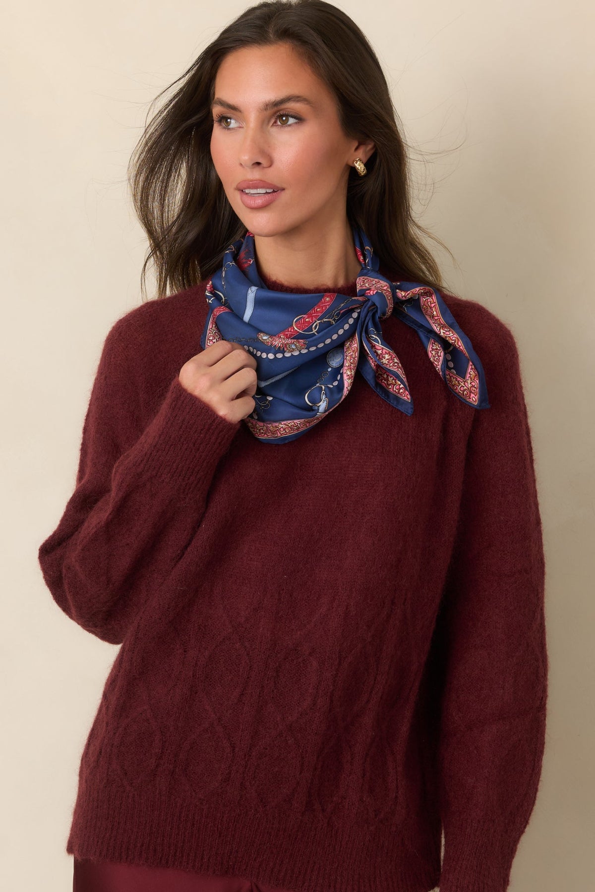 FRNCH Nachi Burgundy Cable Knit Sweater