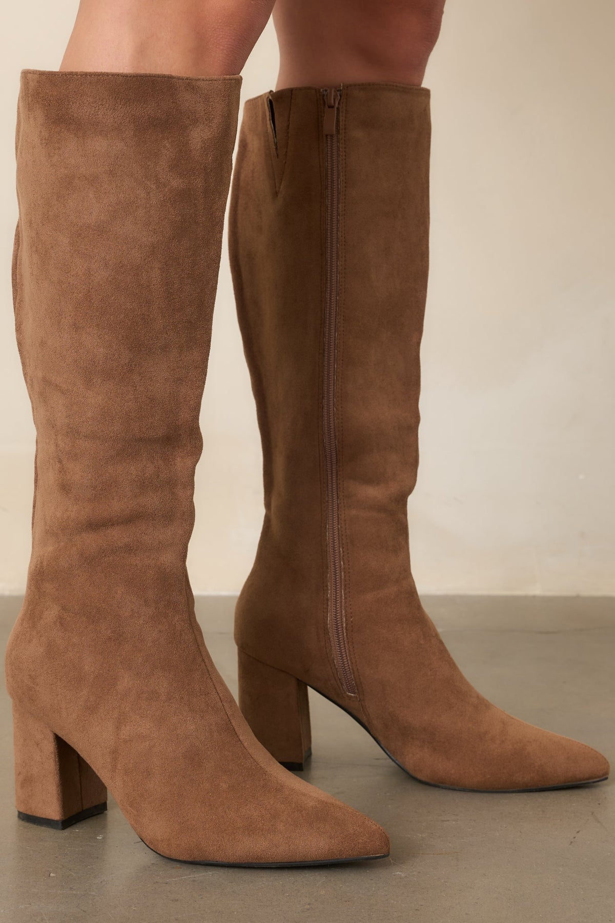 Stepping Out Camel Faux Suede Knee High Boots