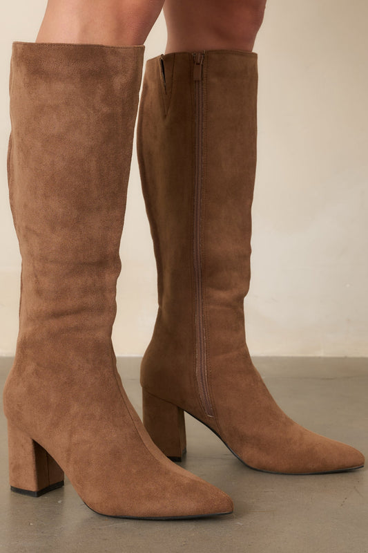 Stepping Out Camel Faux Suede Knee High Boots