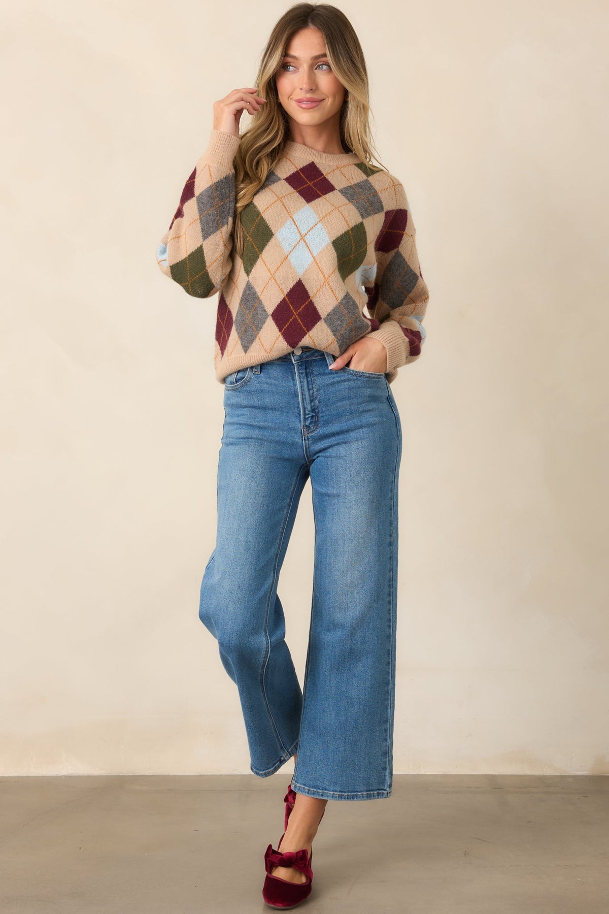 Good Thinking Camel Multi Argyle Sweater