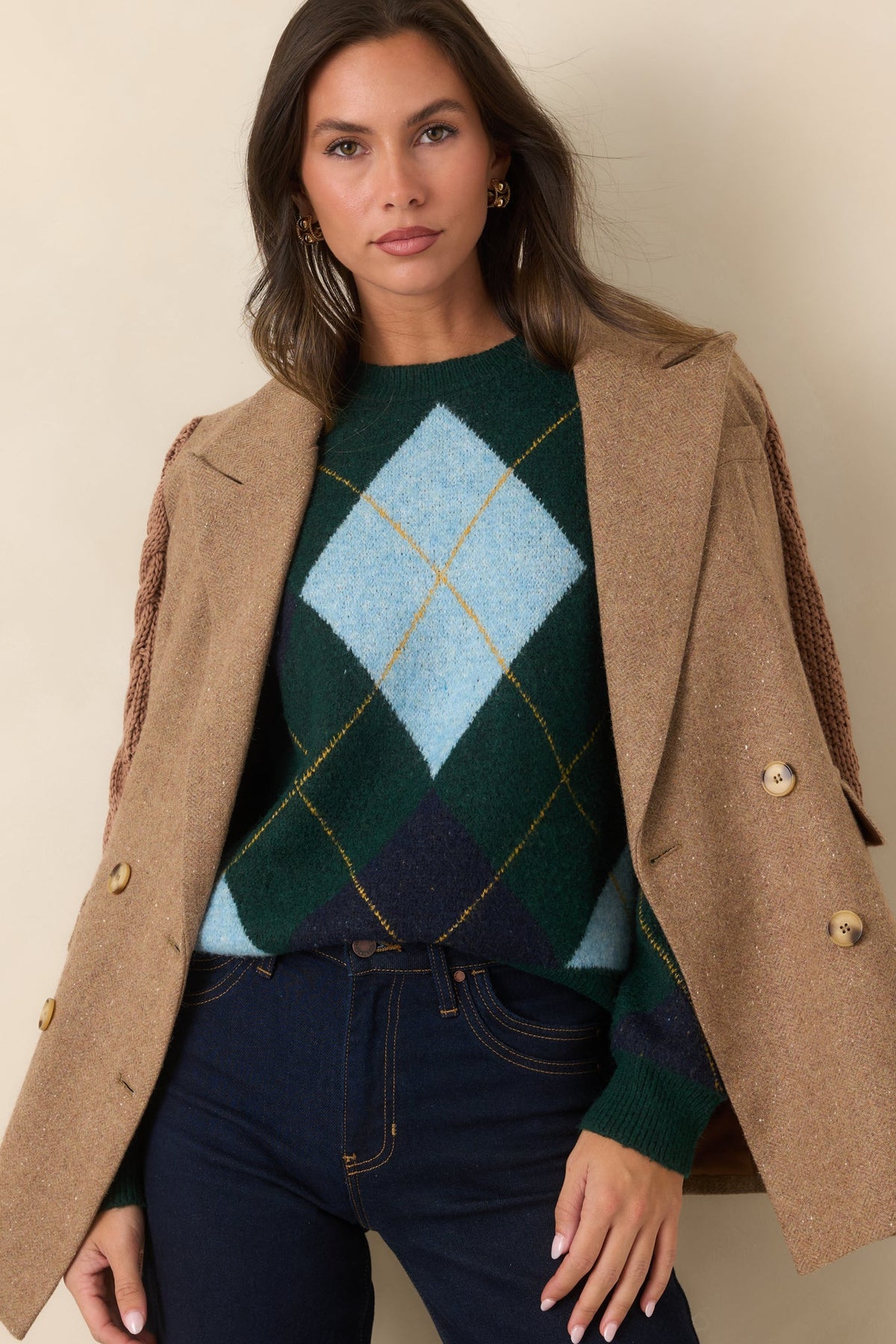 Well Suited Camel Wool Blend Knit Sweater Sleeve Blazer