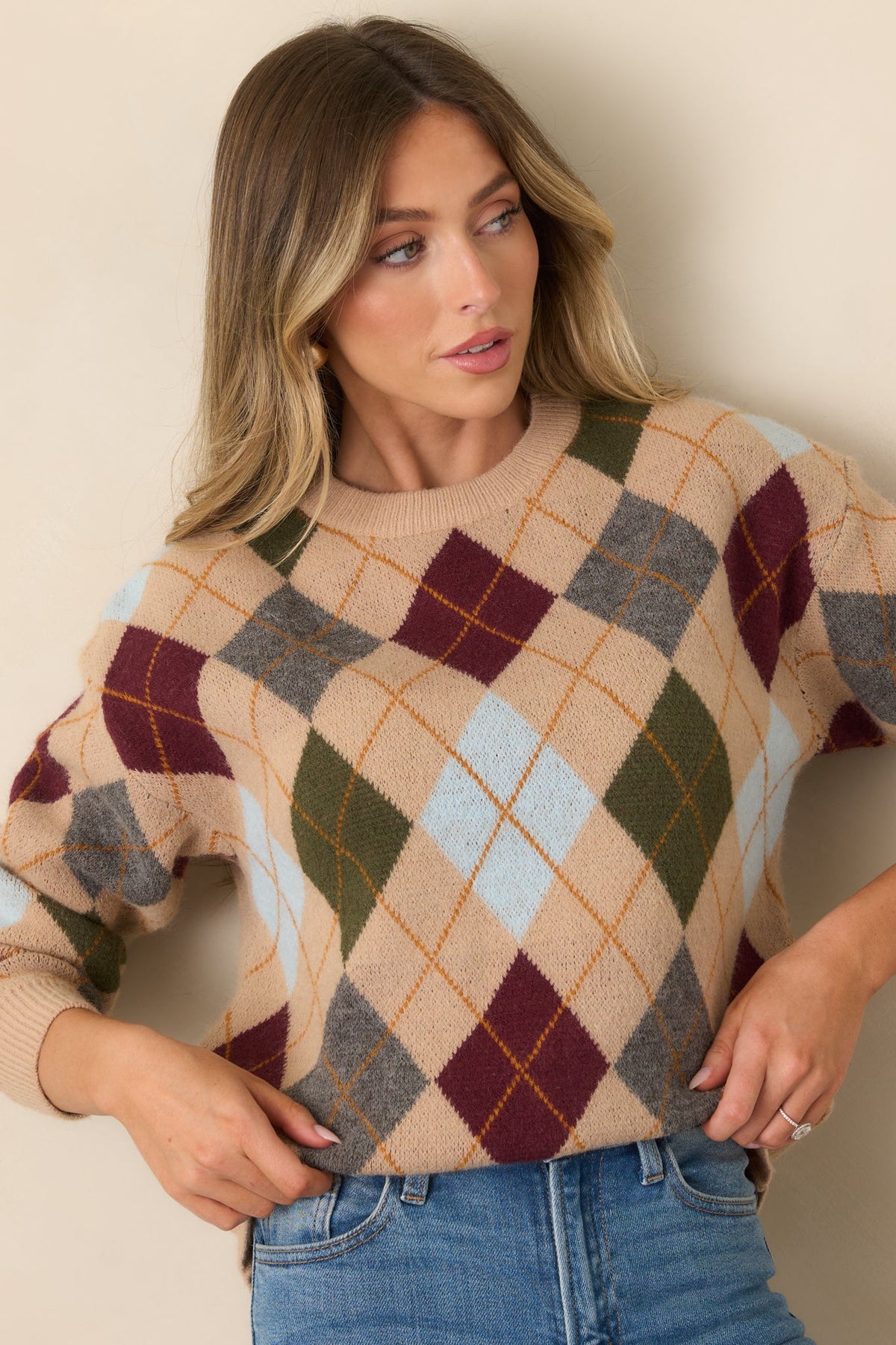 Good Thinking Camel Multi Argyle Sweater
