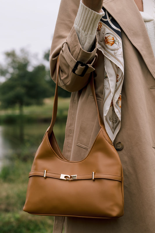 Wherever You Go Camel Faux Leather Shoulder Bag
