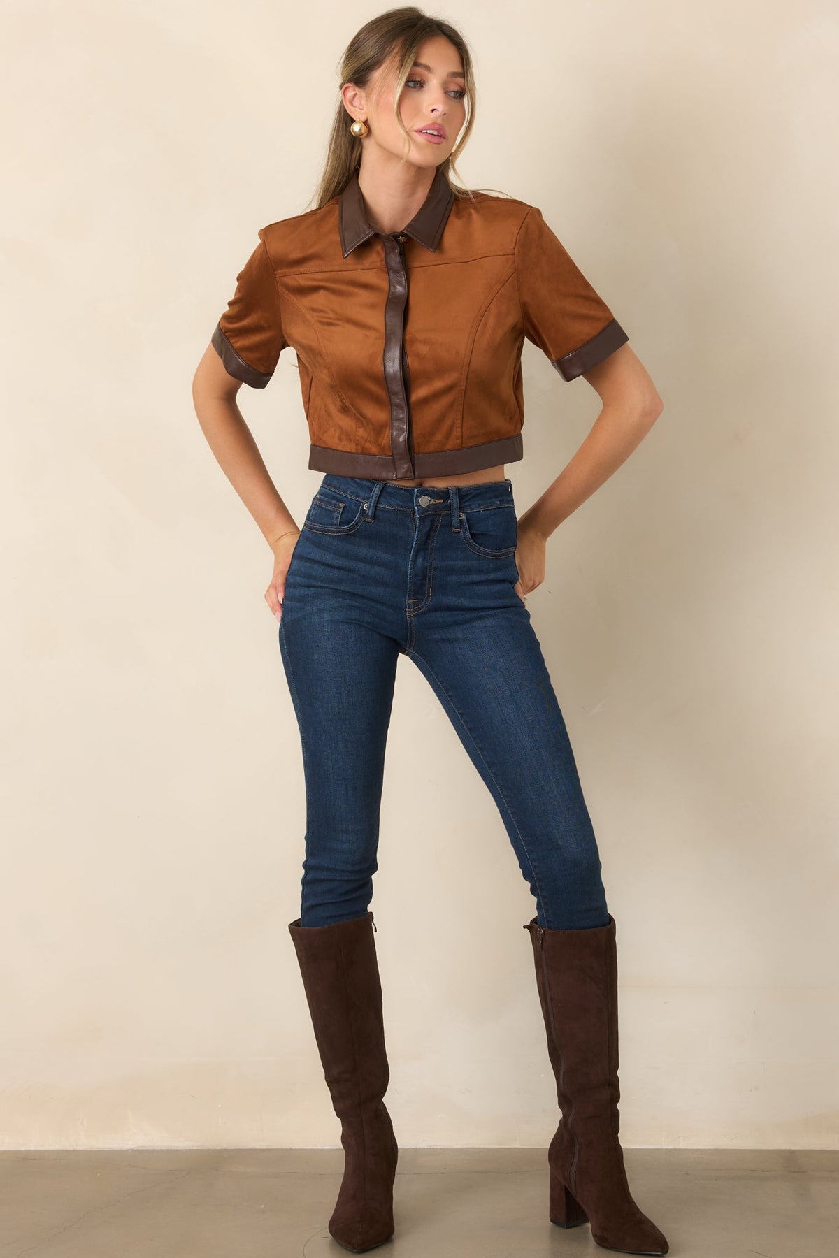 Anna Cate Boston Camel Faux Suede Cropped Top