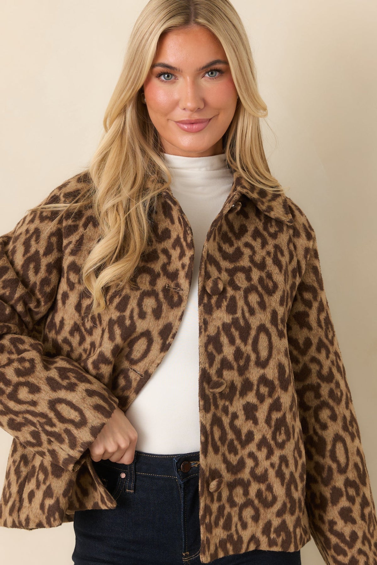 I Had My Suspicions Beige & Brown Leopard Print Button Front Jacket