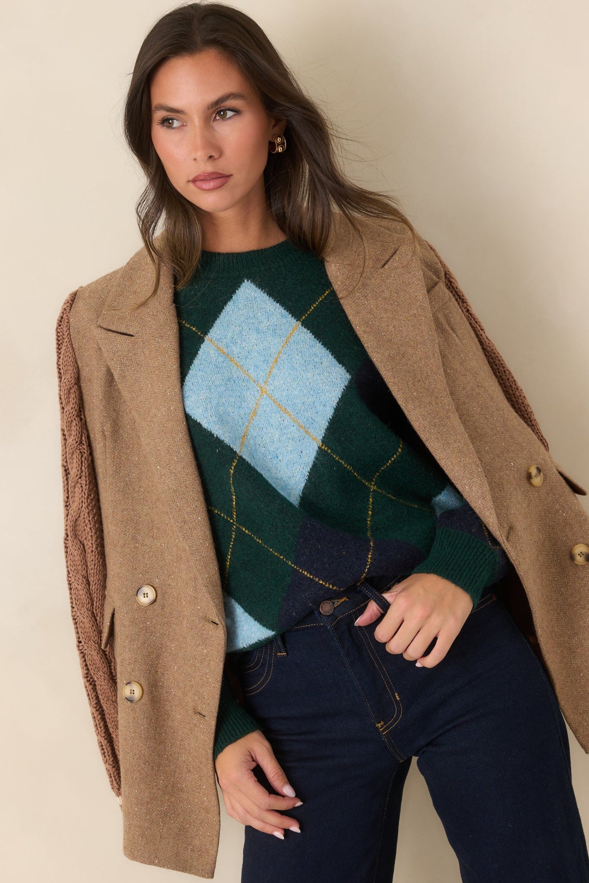 Well Suited Camel Wool Blend Knit Sweater Sleeve Blazer