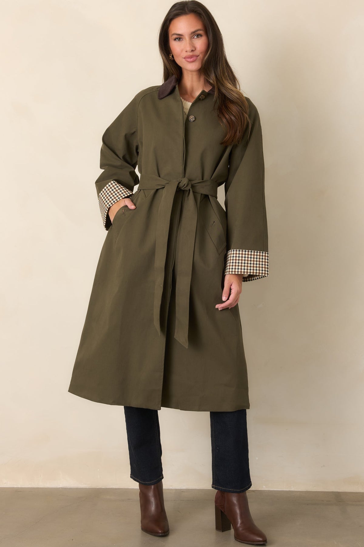 The Scenic Way Olive Belted Trench Coat