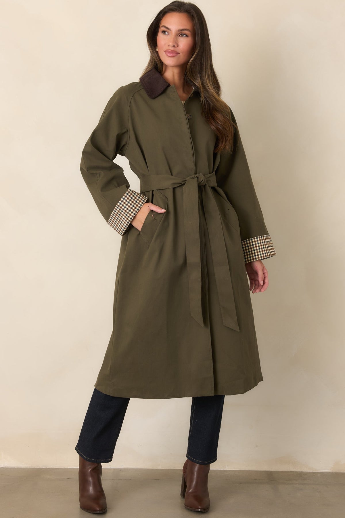 The Scenic Way Olive Belted Trench Coat