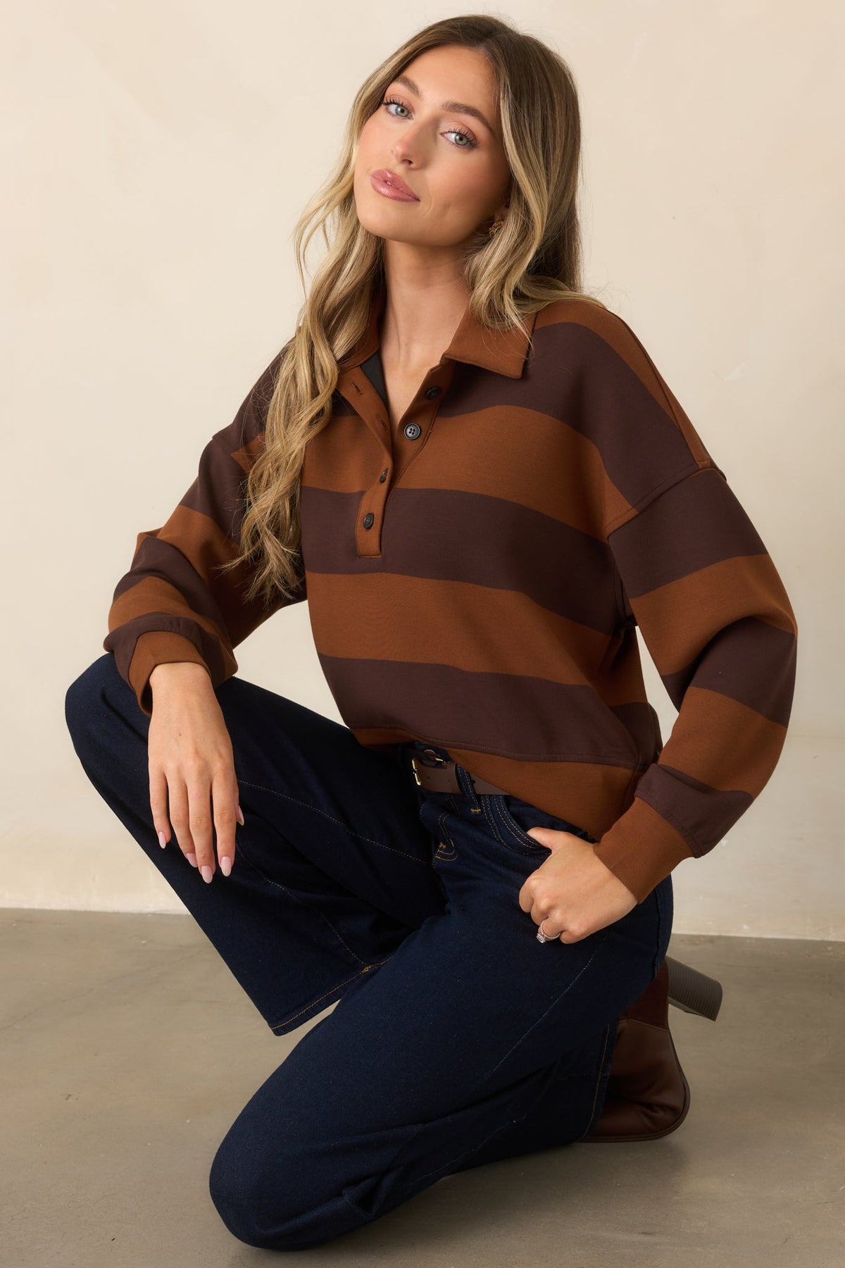 SPANX AirEssentials® Brown Block Stripe Rugby Shirt