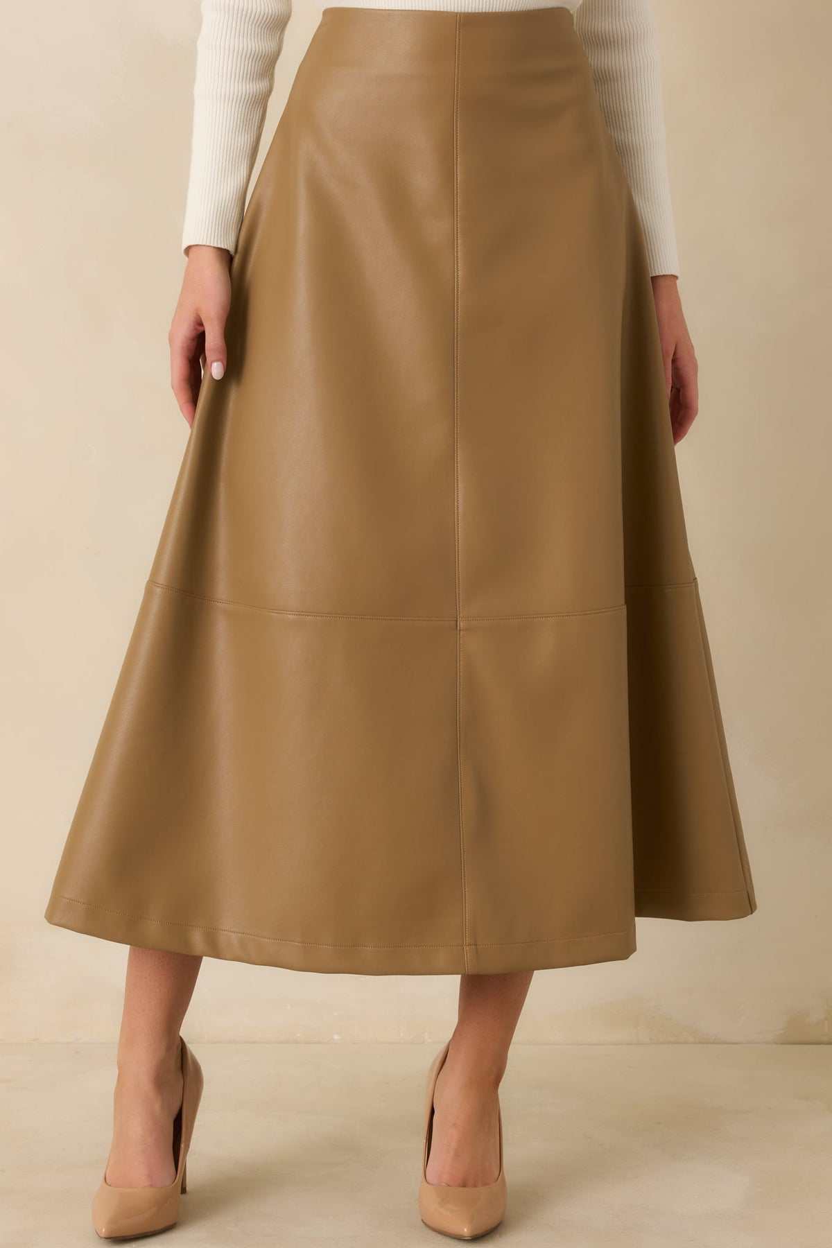 Prosperina Callahan Caramel Vegan Leather Midi Skirt