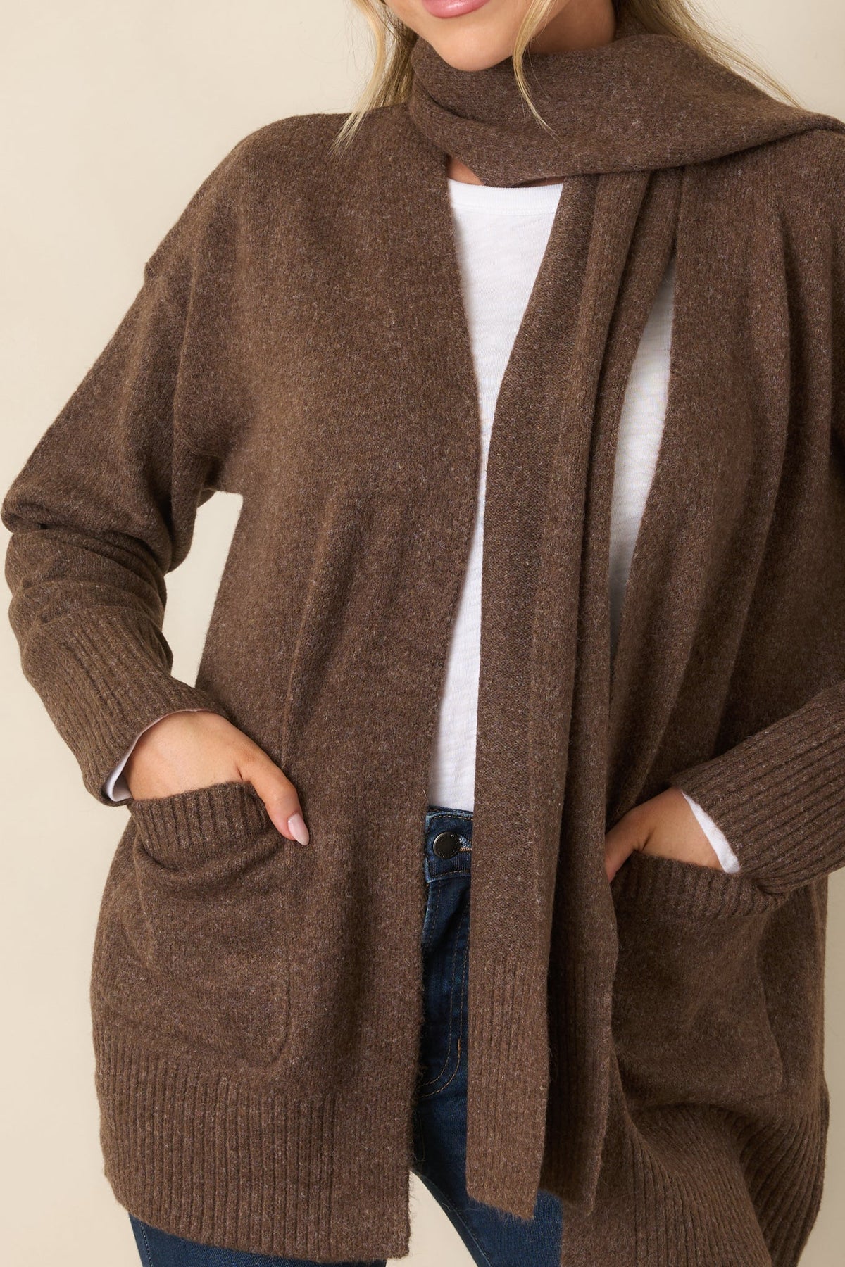 A Well-Knit Plan Dark Mocha Knit Cardigan & Scarf Set