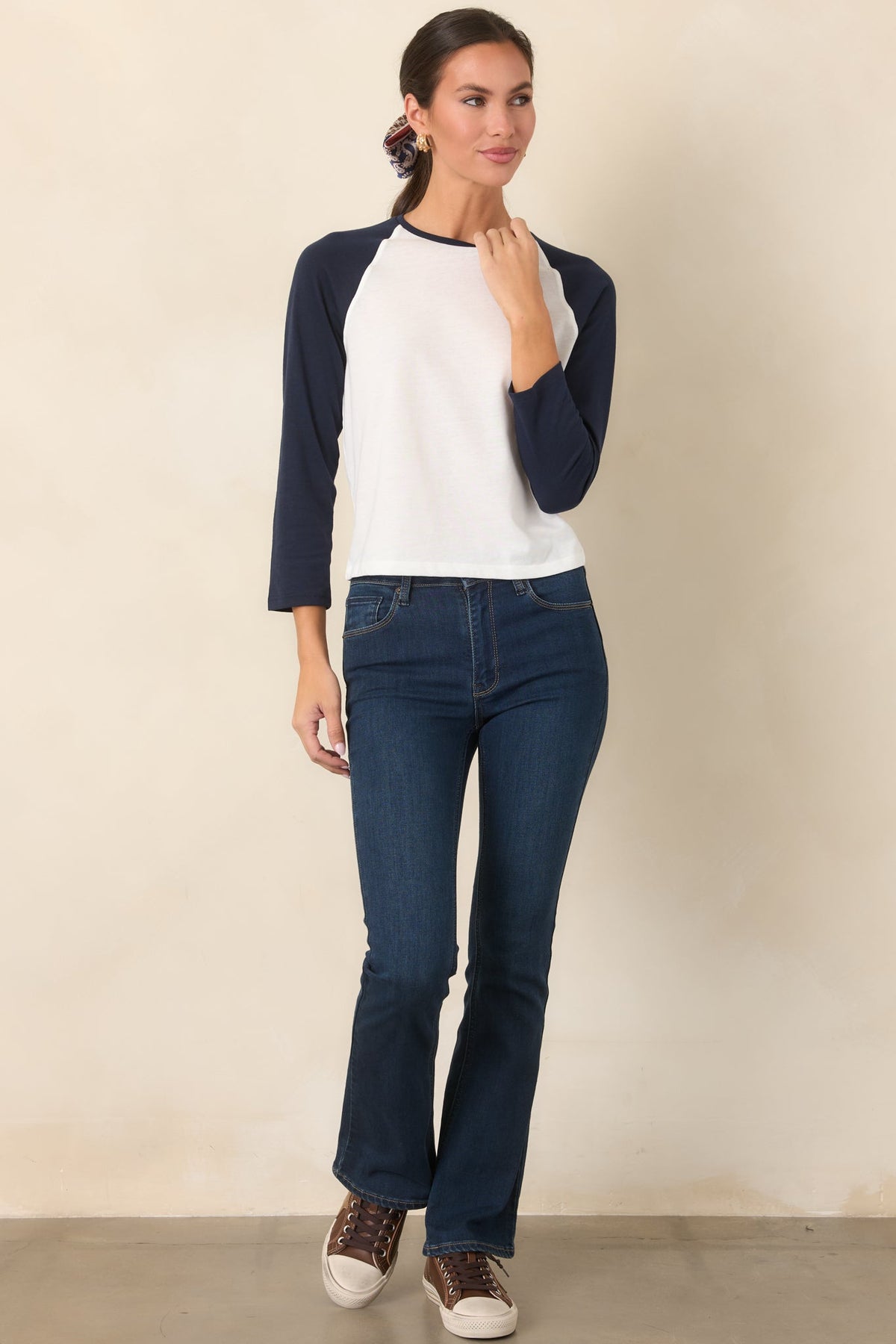 Good American Chalk White Long Sleeve Raglan Tee