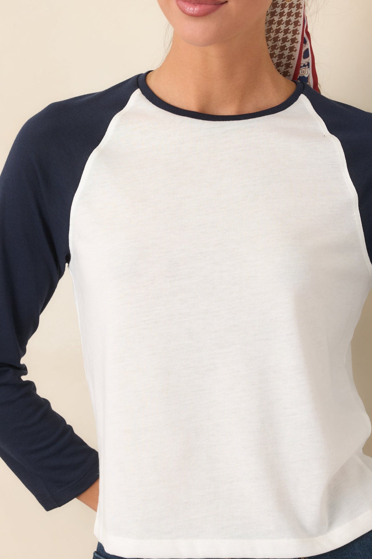 Good American Chalk White Long Sleeve Raglan Tee