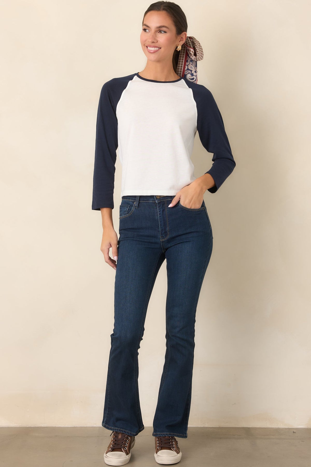 Good American Chalk White Long Sleeve Raglan Tee