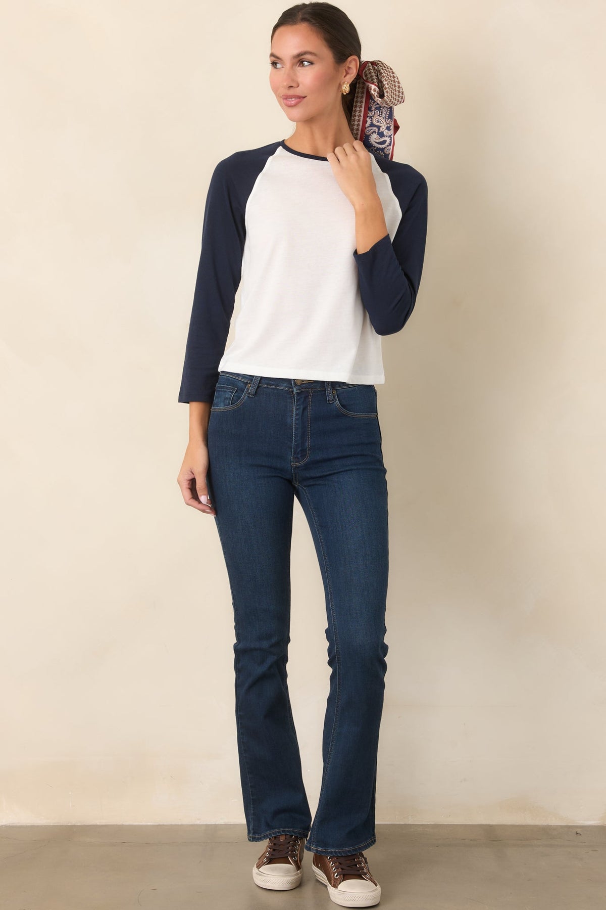 Good American Chalk White Long Sleeve Raglan Tee
