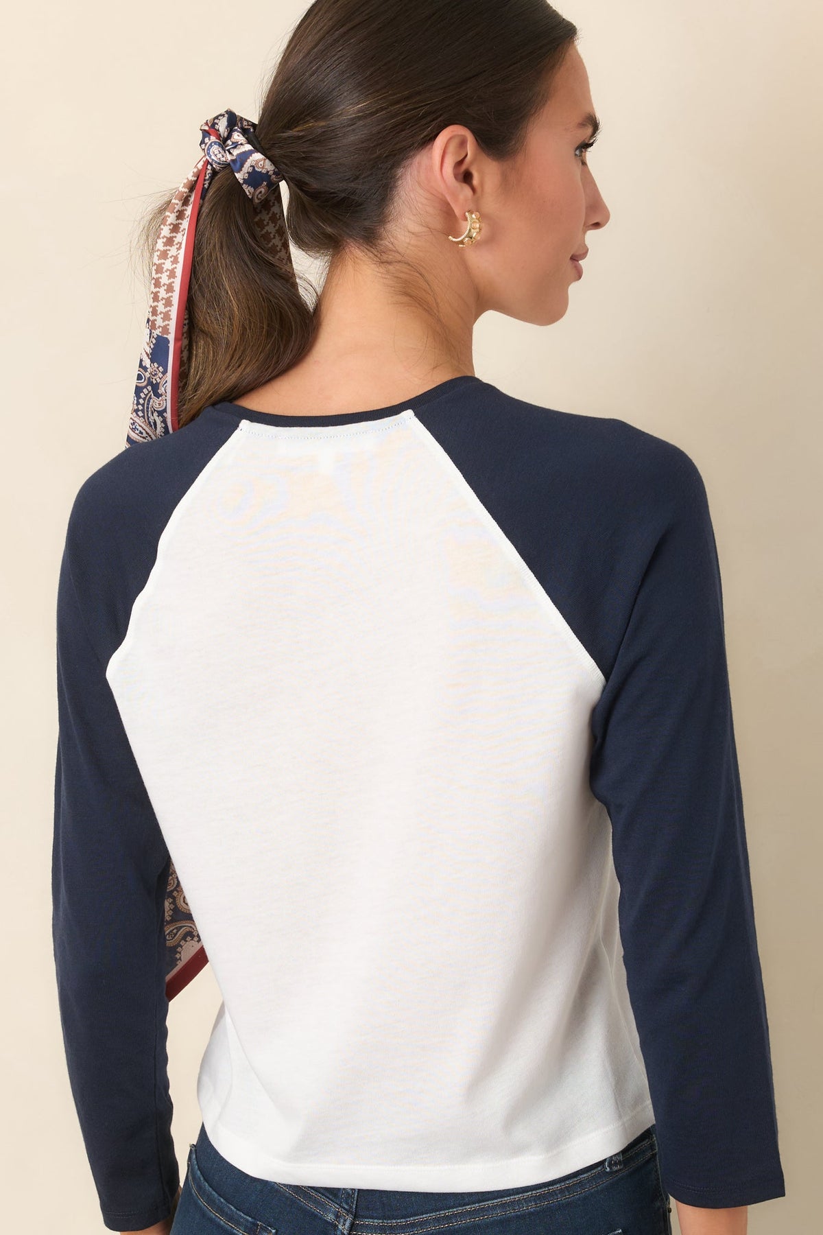 Good American Chalk White Long Sleeve Raglan Tee