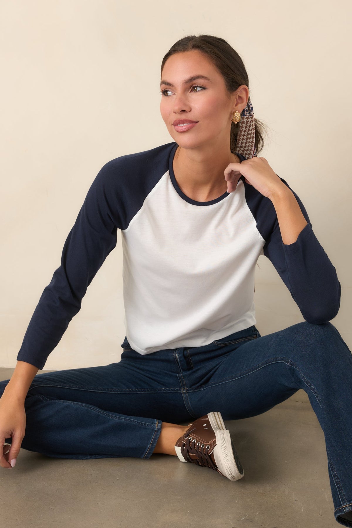Good American Chalk White Long Sleeve Raglan Tee