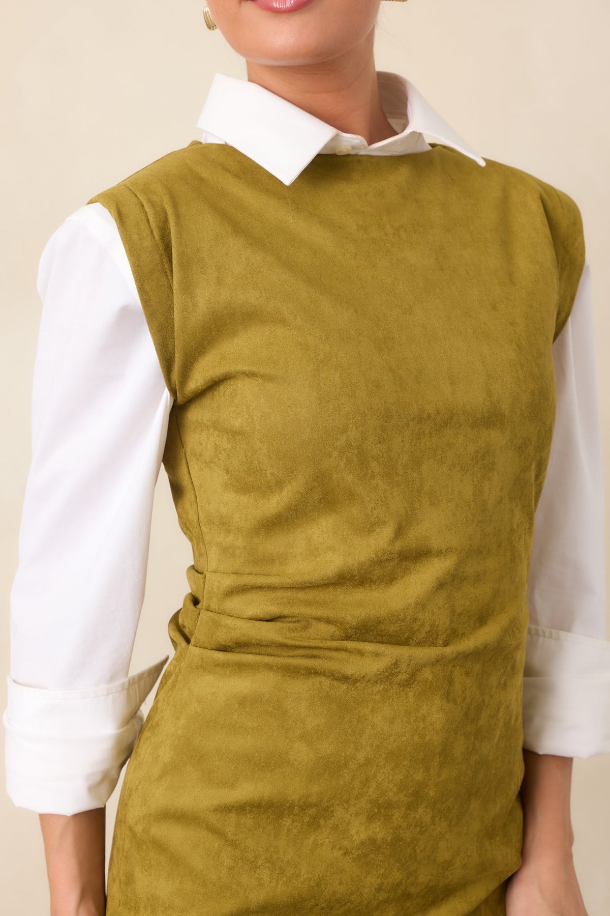 On My Agenda Chartreuse Ruched Sleeveless Mini Dress