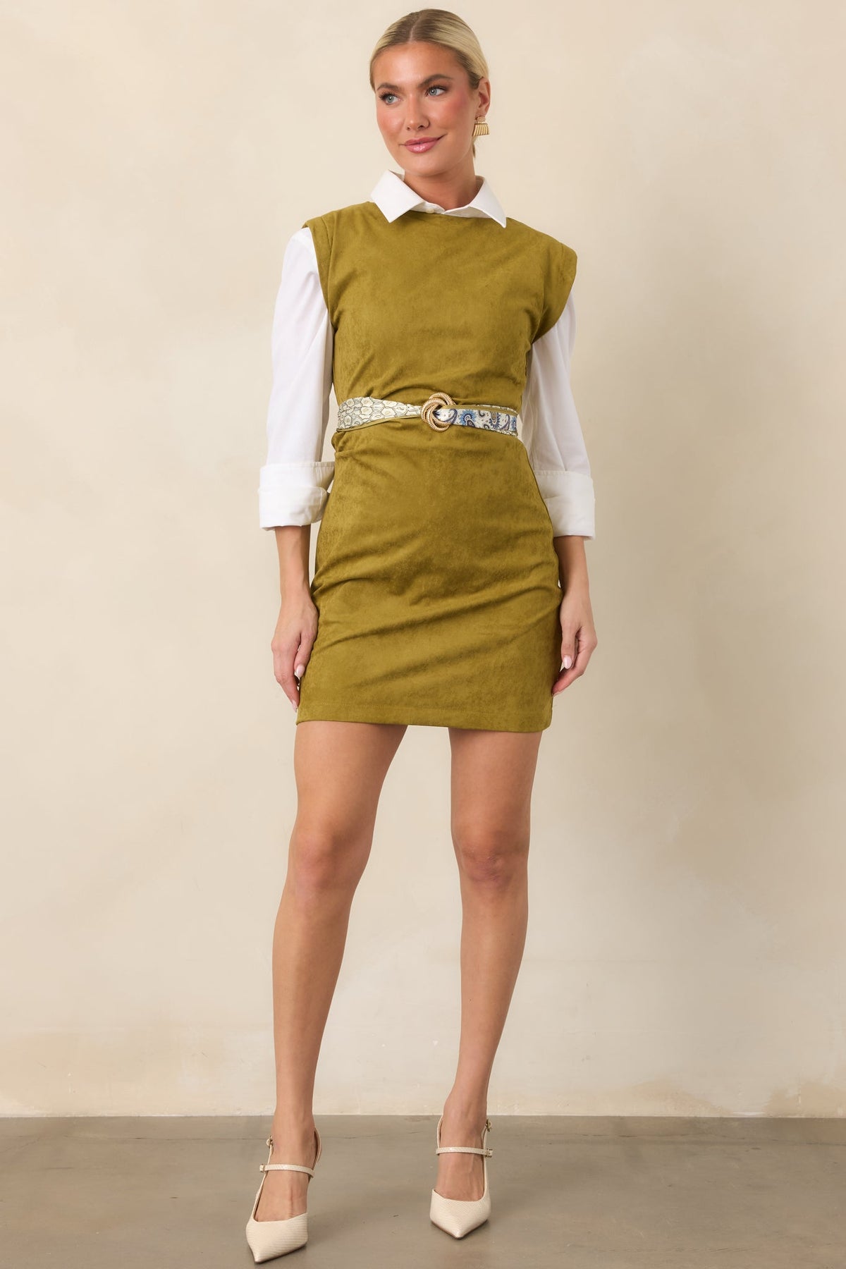On My Agenda Chartreuse Ruched Sleeveless Mini Dress