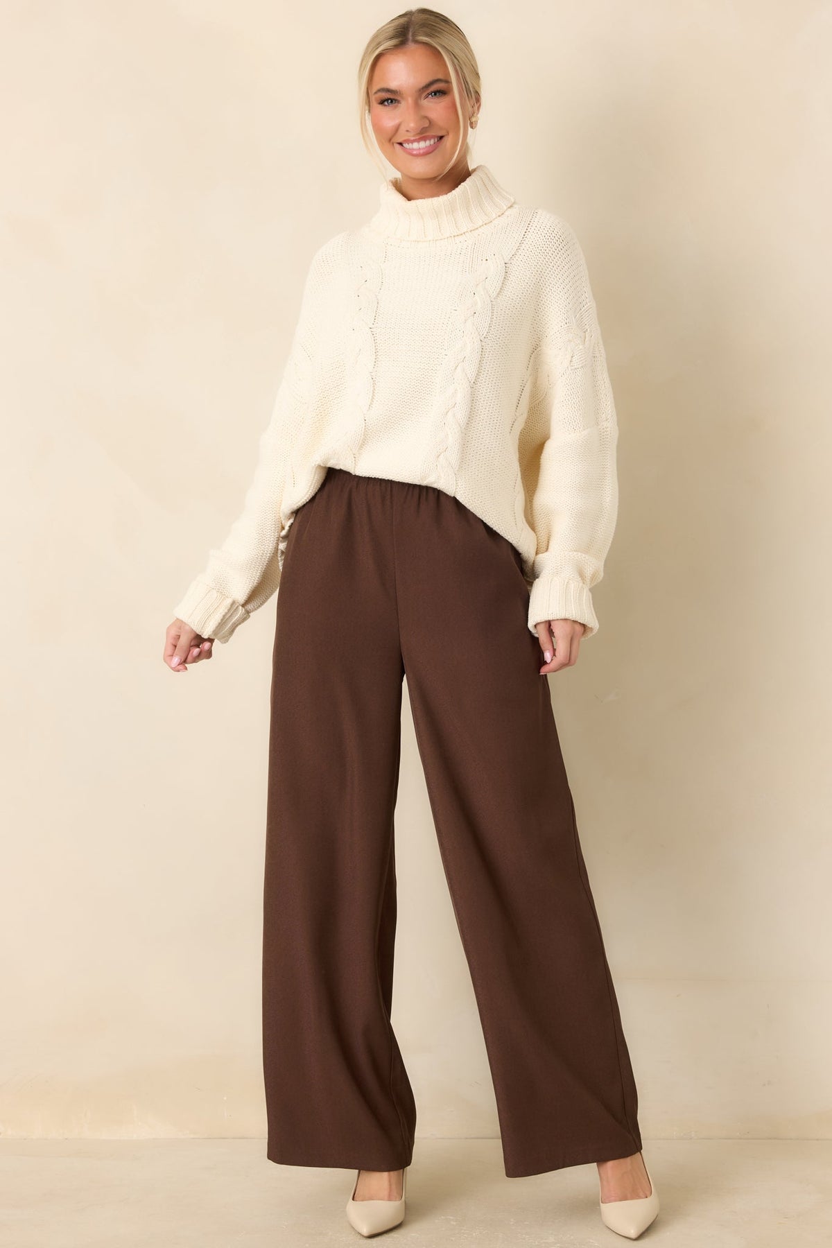 MINKPINK Mira Chocolate Brown Elastic Waist Pants