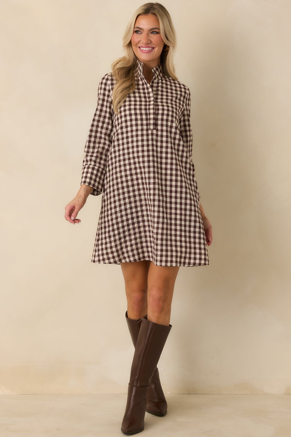 Prosperina Savoy Chocolate Brown Gingham Mini Dress