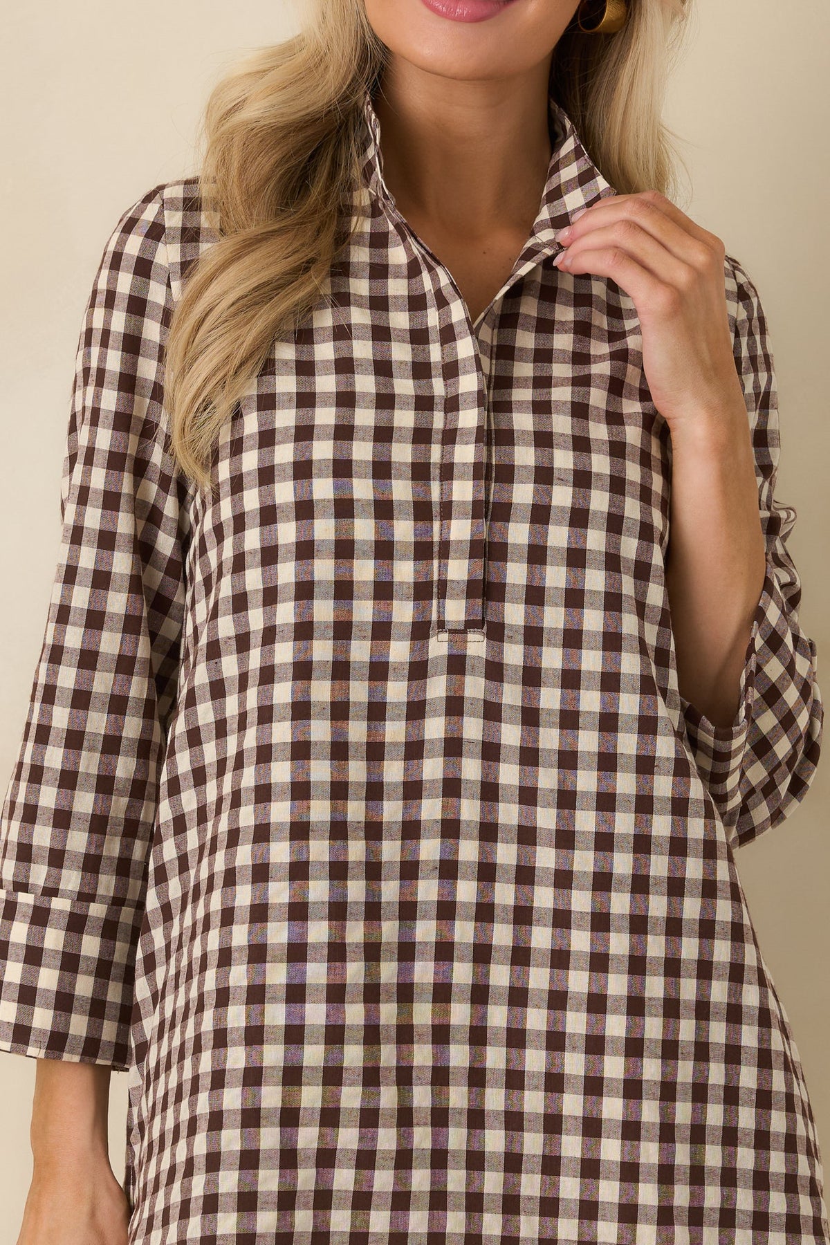 Prosperina Savoy Chocolate Brown Gingham Mini Dress