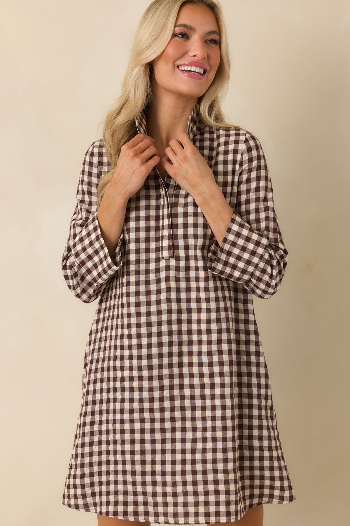 Prosperina Savoy Chocolate Brown Gingham Mini Dress