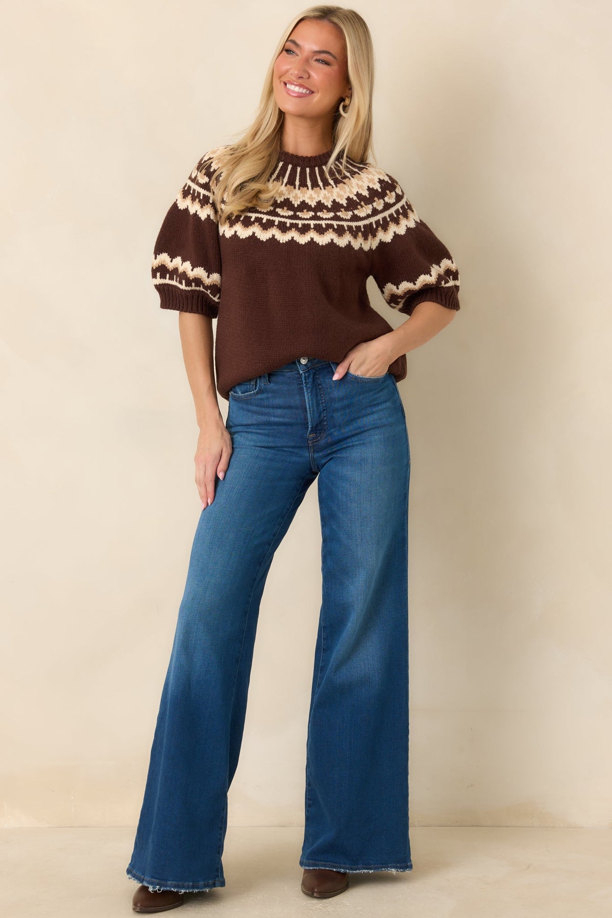 Made of Memories Chocolate Brown Fair Isle Sweater