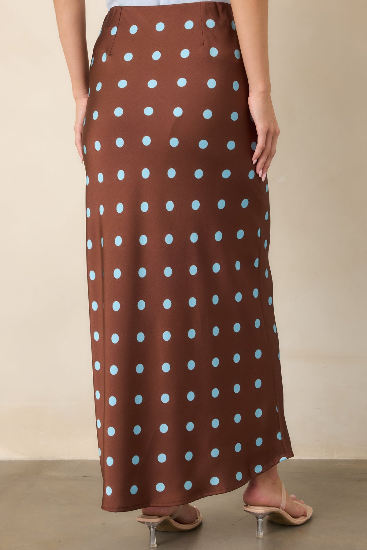 Connect the Dots Chocolate Brown Polka Dot Satin Maxi Skirt