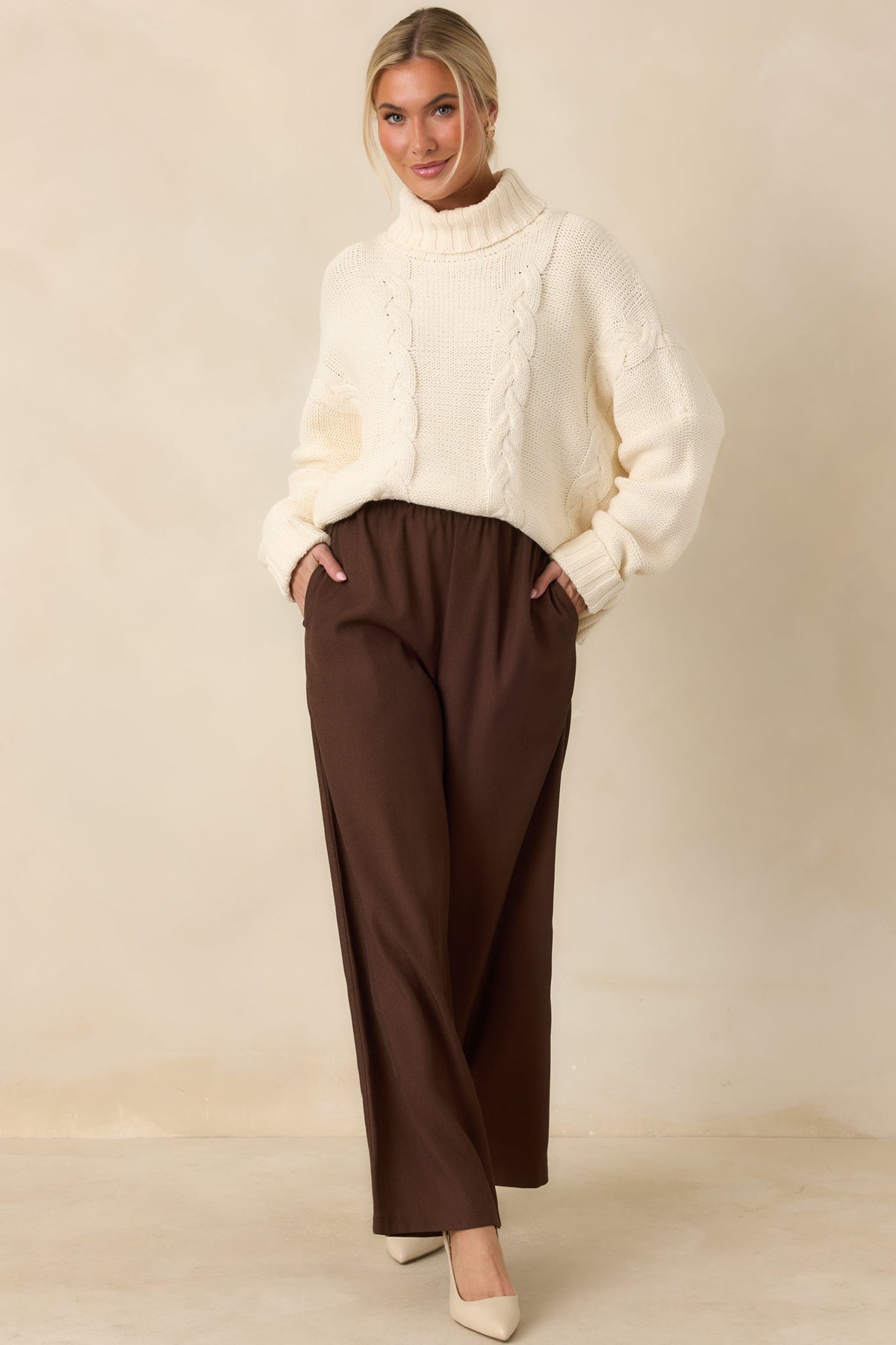 MINKPINK Mira Chocolate Brown Elastic Waist Pants