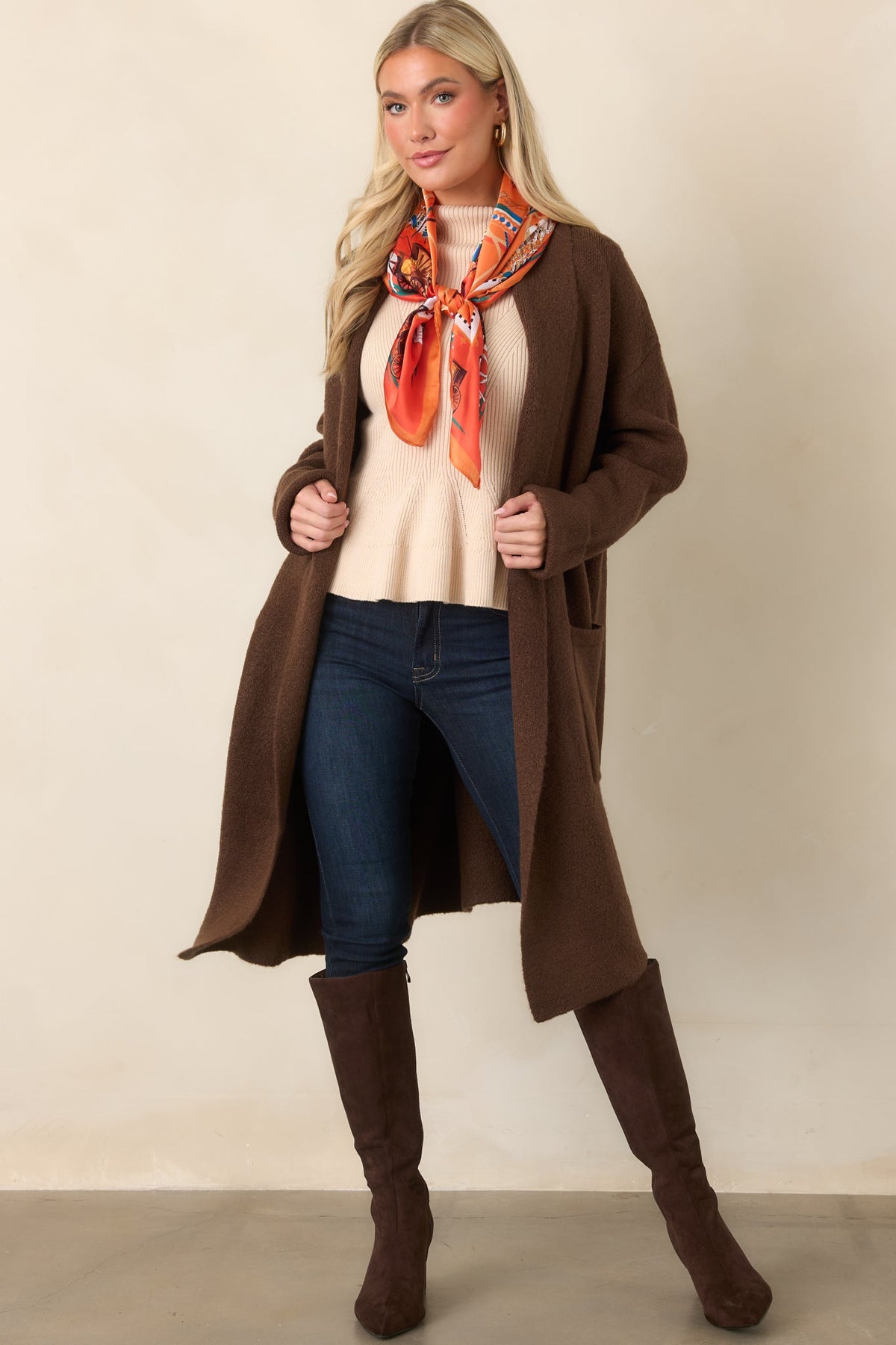 Make Yourself Comfortable Chocolate Brown Longline Knit Cardigan
