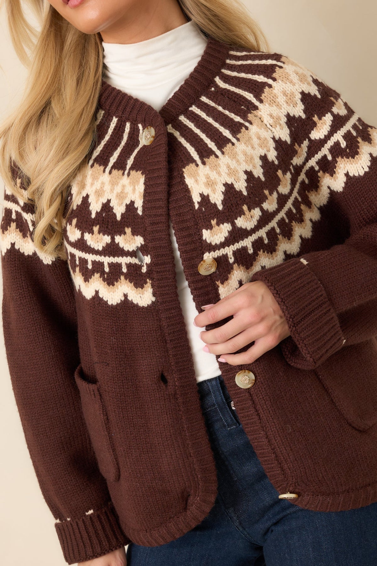That Old Familiar Feeling Chocolate Brown Fair Isle Cardigan