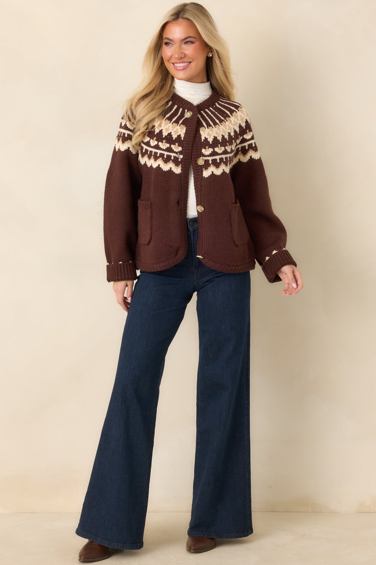 That Old Familiar Feeling Chocolate Brown Fair Isle Cardigan