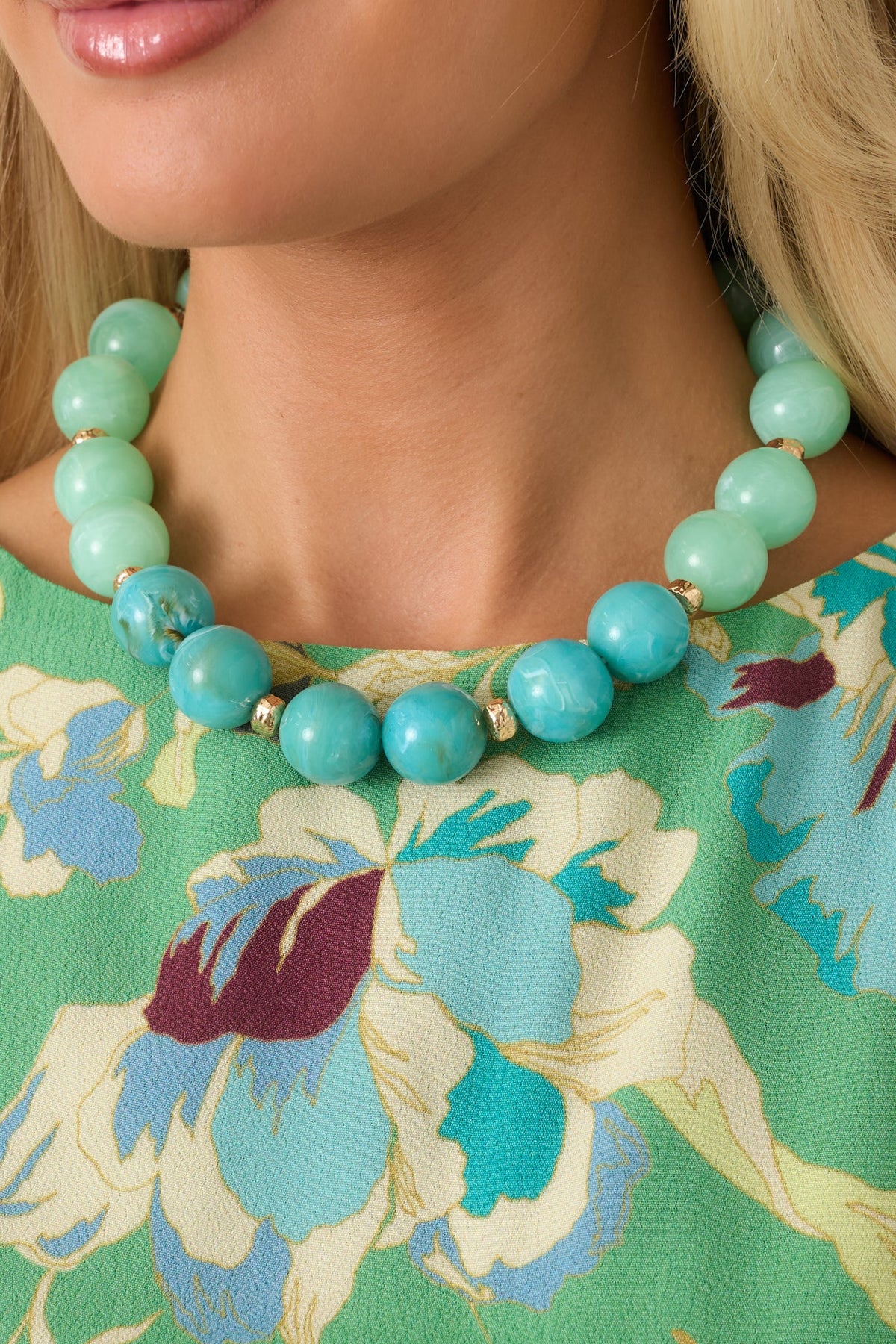 Tide Me Over Mint & Blue Chunky Bead Necklace