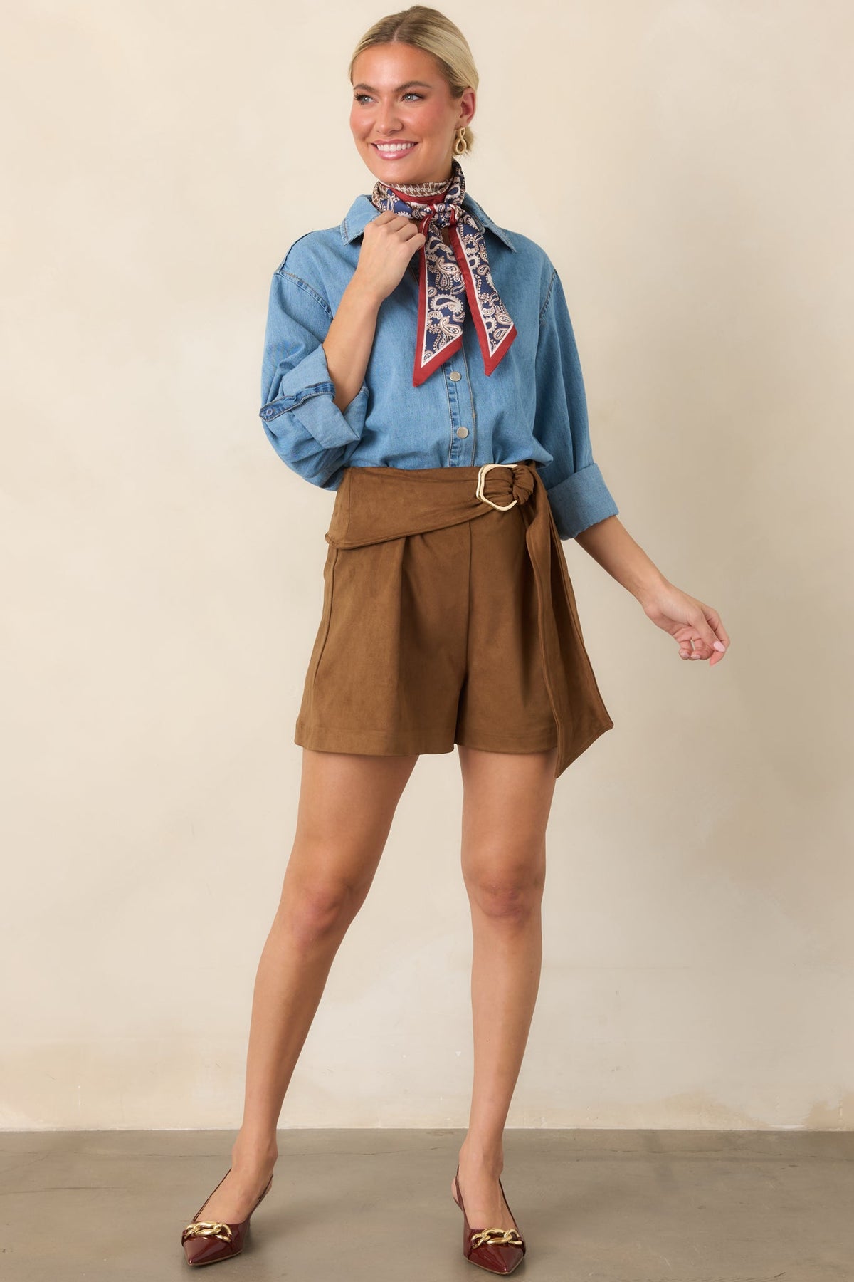 Just So Happens Light Wash Chambray Button Up Shirt