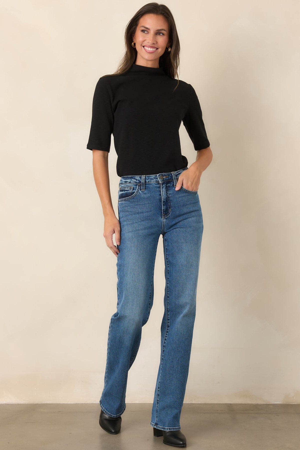 The Everyday Edit Black Knit Turtleneck Short Sleeve Top