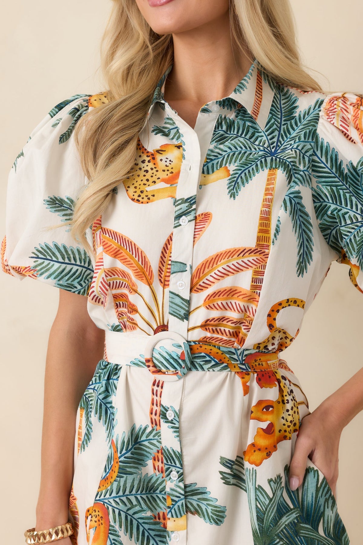 Paradise Plans Ivory Multi Tropical Print Puff Sleeve Mini Dress