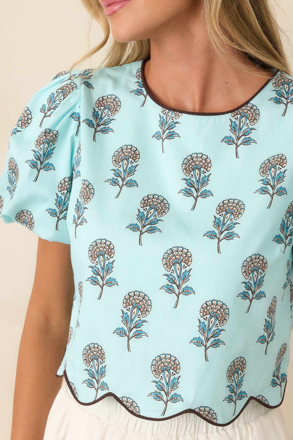 Wouldn’t Miss It Aqua Floral Scalloped Crop Top