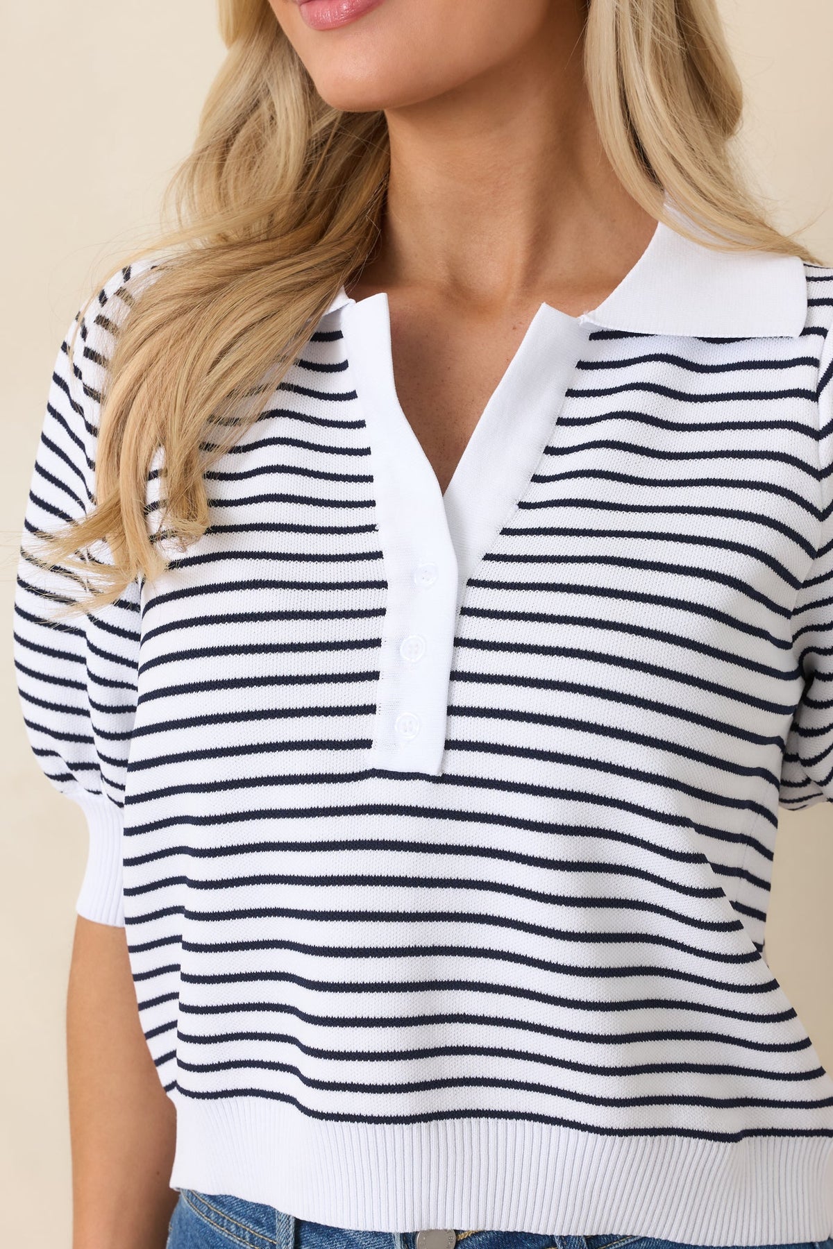 Plans After Work Ivory & Black Stripe Knit Polo Top