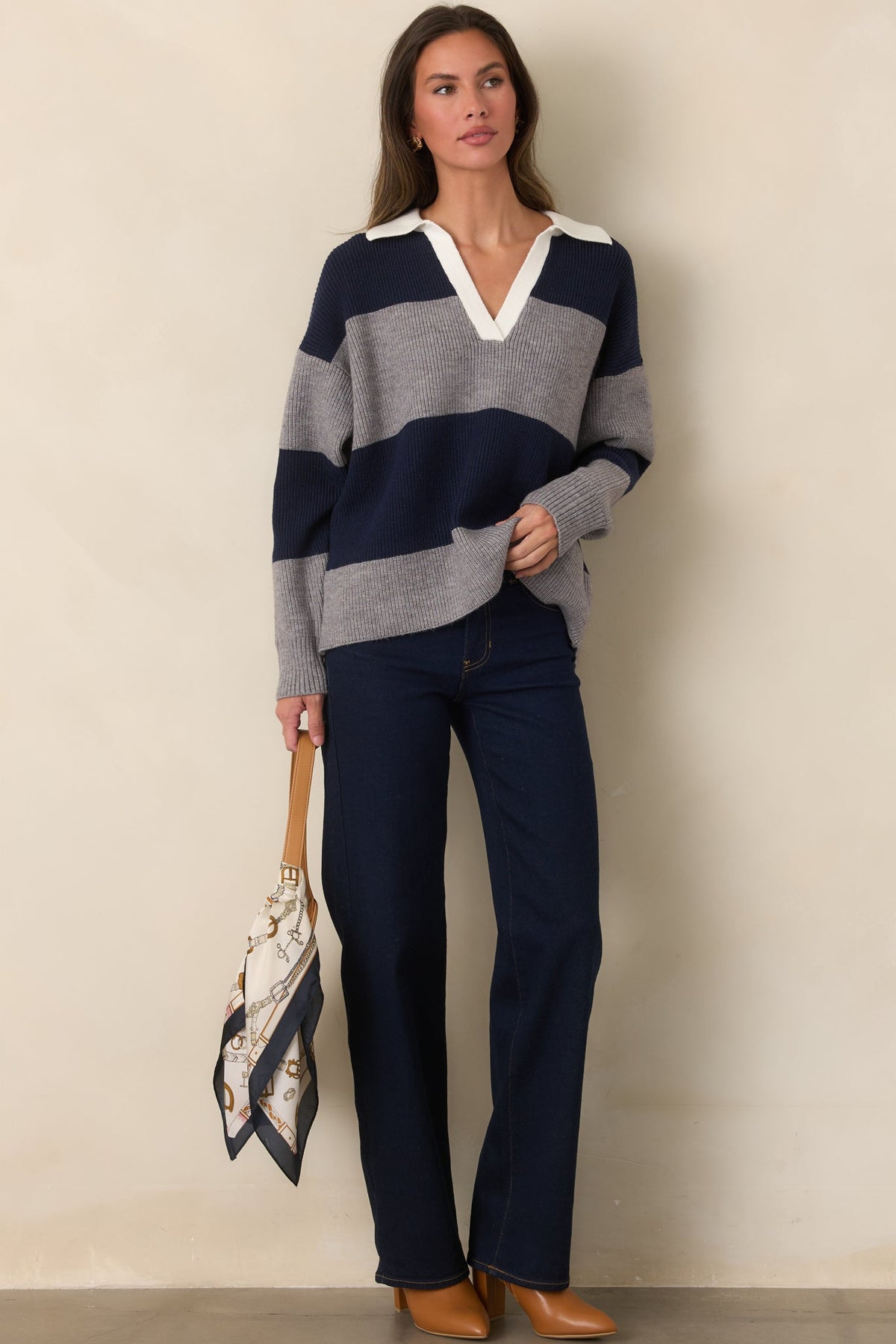 Making the Team Navy & Heather Gray Collared Rugby Sweater