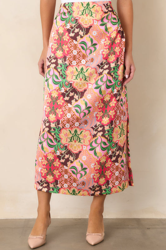 Such a Bright Idea Pink Multi Floral Print Midi Skirt